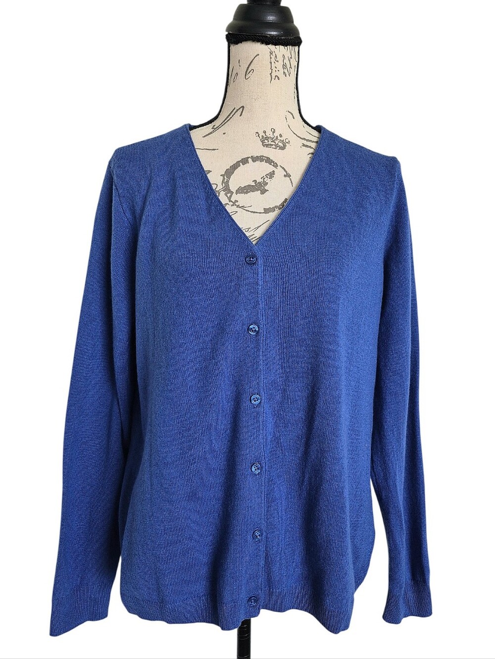WoolOvers Cashmere Merino V Neck Cardigan L Twilight Blue Classic Preppy